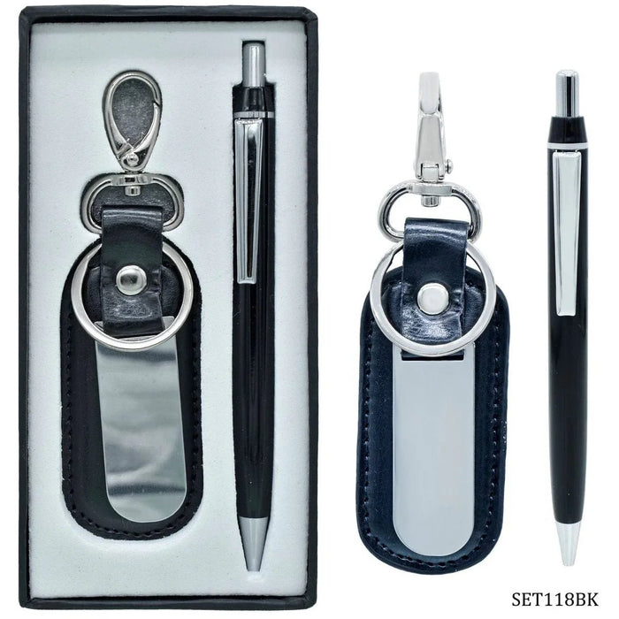 Elegant and Versatile: Black Keychain with Pen Gift Set (SET118BK)