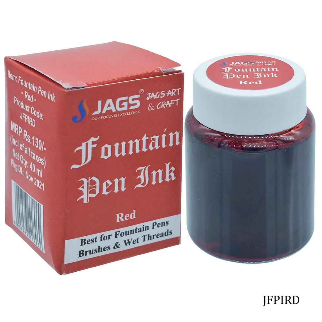 jags-mumbai Pen Jags Fountain Pen Ink Bottle 40ML Red