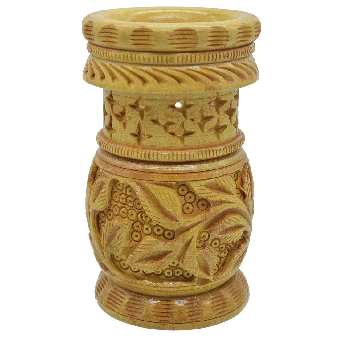 jags-mumbai Pen Stand Pen Stand Wooden Finish Round Flower Design