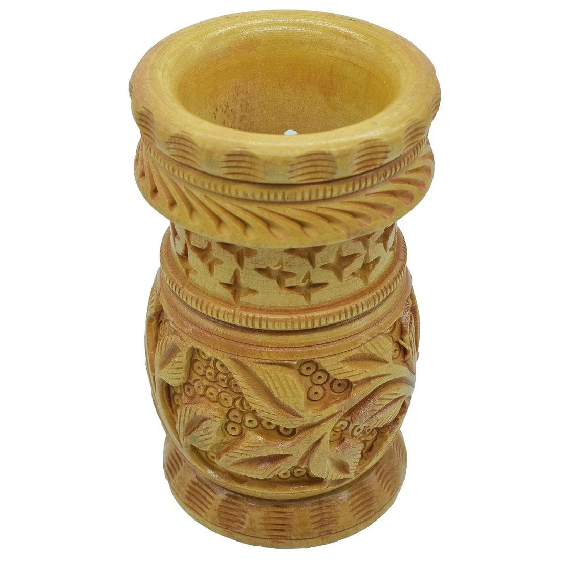 jags-mumbai Pen Stand Pen Stand Wooden Finish Round Flower Design