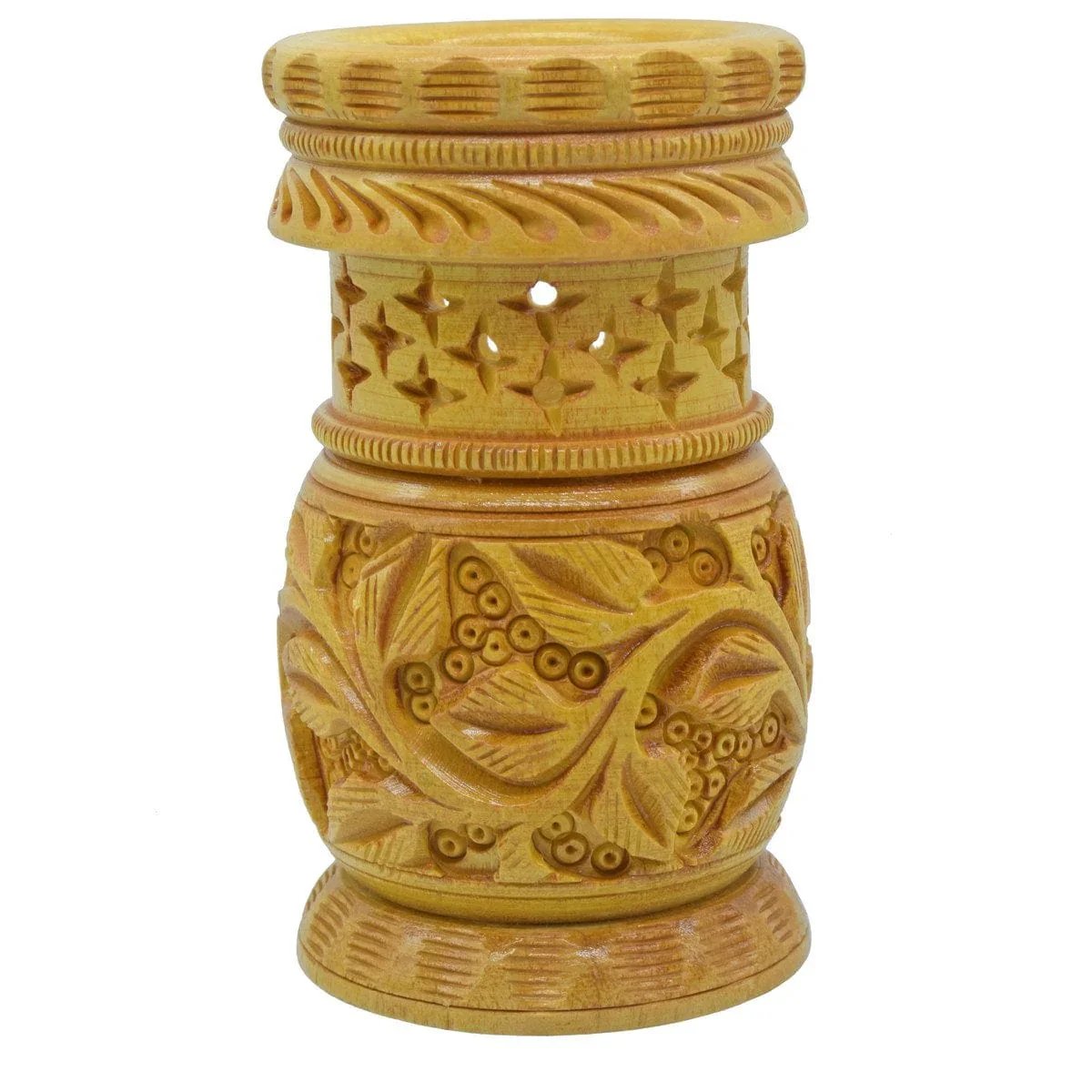 jags-mumbai Pen Stand Pen Stand Wooden Finish Round Flower Design