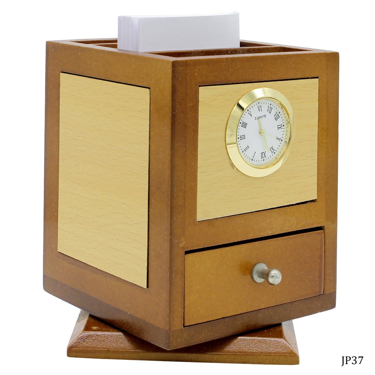 jags-mumbai Pen Stand Wooden Revolving Pen Stand With Watch JP37