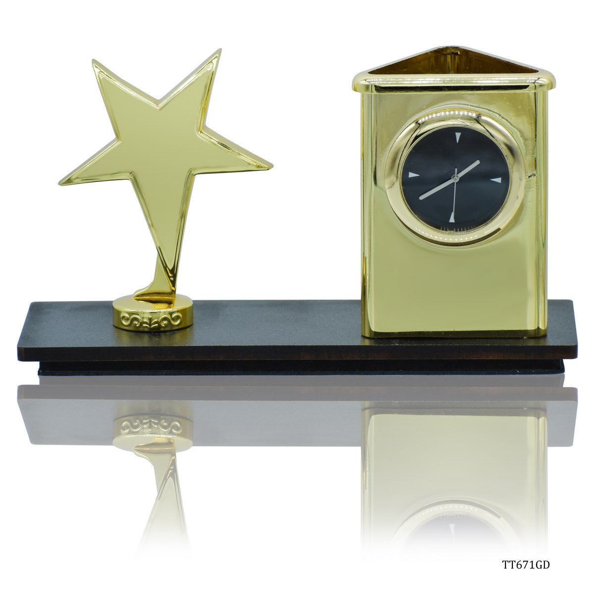 jags-mumbai Pen Stands Destop Top Star With Watch Pen Stand Gold