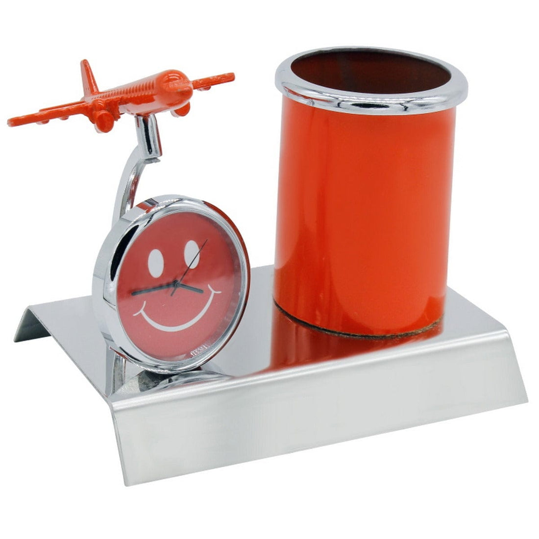 jags-mumbai Pen Stands Pen Stand With Watch With Air Craft Orange