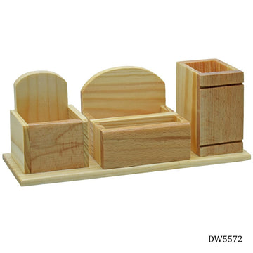 Wooden Table Top Pen Stand 3in1WithOutWatch DW5572