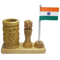 jags-mumbai Pen Stands Wooden Table Top Pen Stand With Ashokchakra