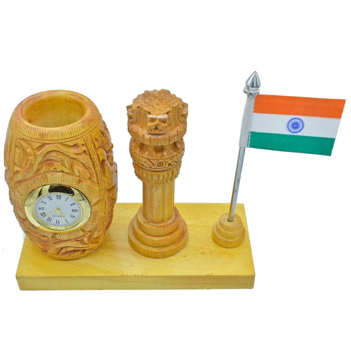 jags-mumbai Pen Stands Wooden Table Top Pen Stand With Ashokchakra