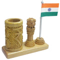 jags-mumbai Pen Stands Wooden Table Top Pen Stand With Ashokchakra