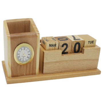 Wooden Table With Life Time CalendarPenHold DW5204