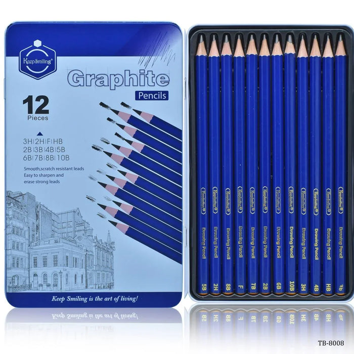Graphite Pencils 12 pics Set Matel Tin Box