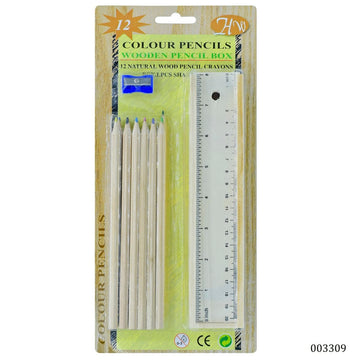 Wooden Pencil Colour 12 Pcs Set With Box And Sharpner 003309