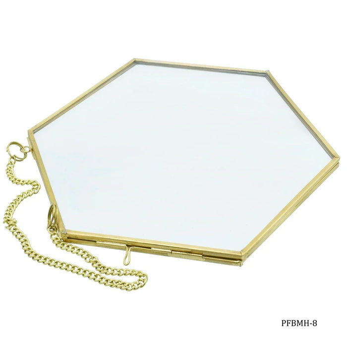 Photo Frame Brass Glass Hexagon 8Inch