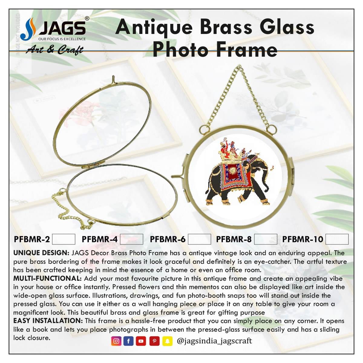 jags-mumbai Photo Frame Photo Frame Brass Glass Round 10Inch PFBMR-10