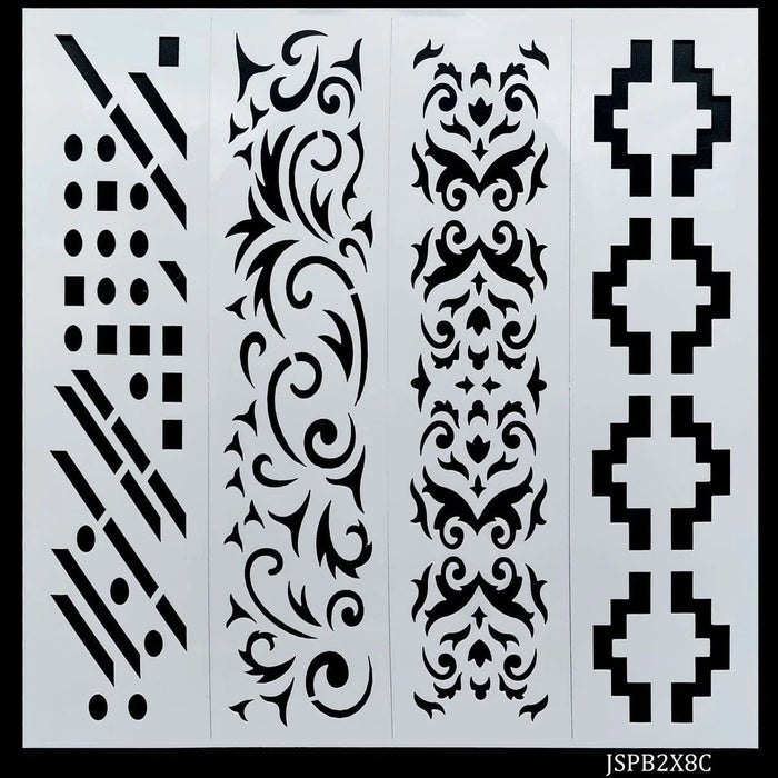 Jags Drawing Stencil Plastic Border I Bookmark stencil 4in1 2x8 Inch - Elevate Your Designs with Exquisite Border Stencils!