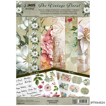Scrapbooking paper packs ,printed greeting papers of Jags Paper The Vintage Floral A4 JPTVA4X24