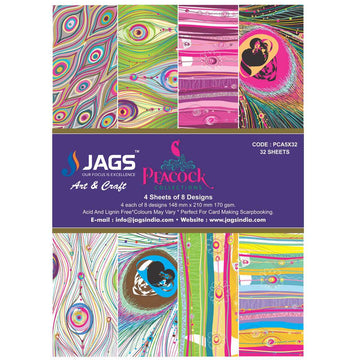 Scrapbooking paper packs ,printed greeting papers of Paper Jags A5 Peacock Collection PCA5X32