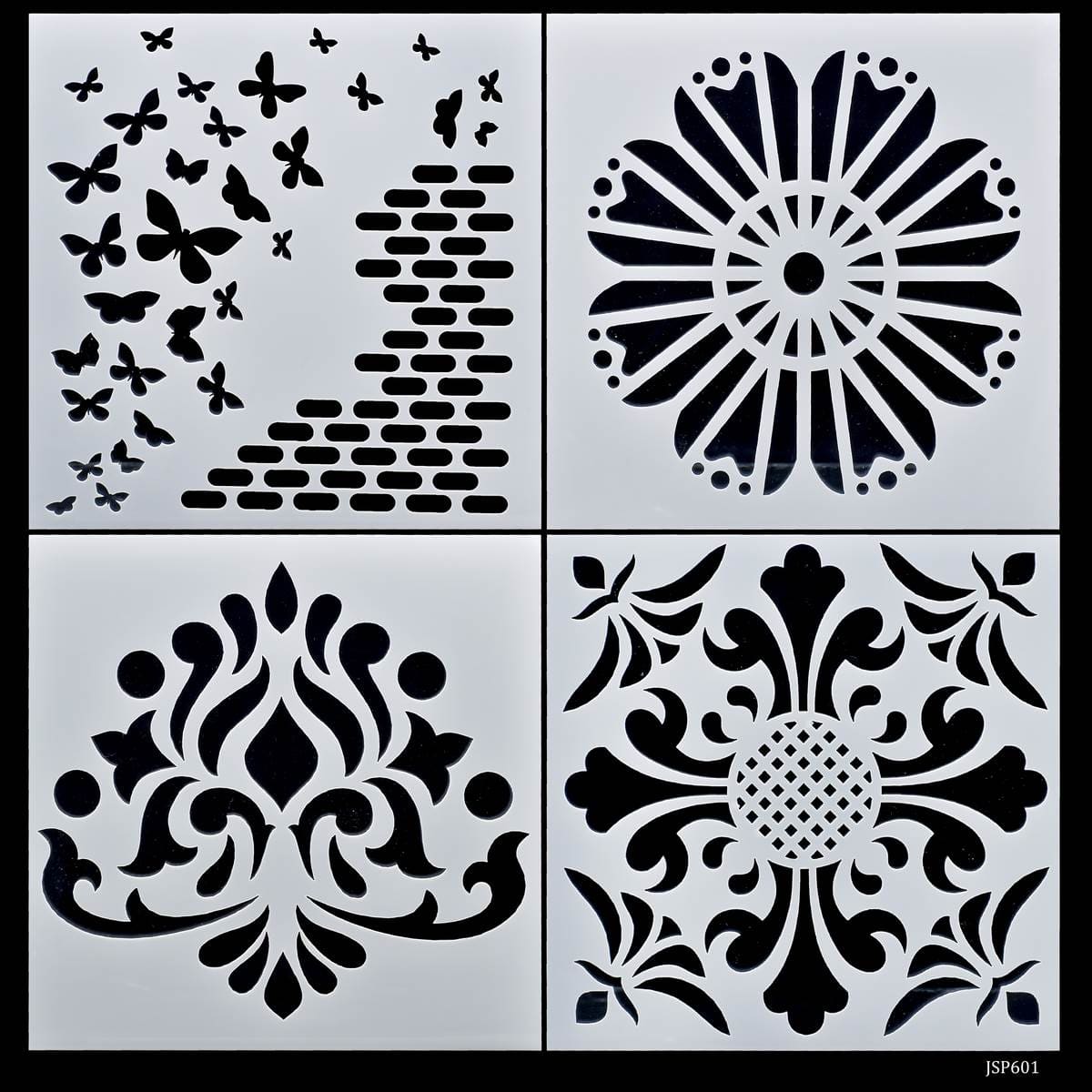 jags-mumbai Stencil Jags Stencil Plastic 6x6 4Pcs Set - Creative Craft Tool for Scrapbooking and Art Projects