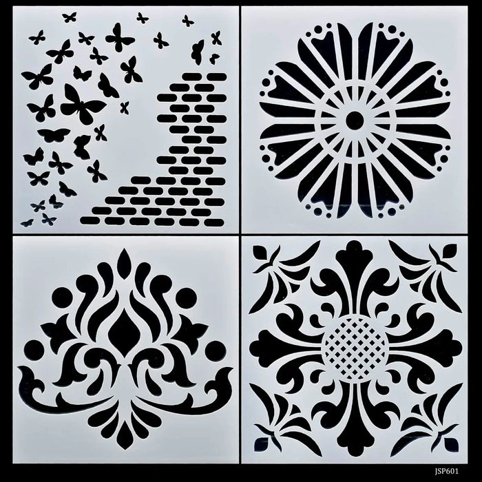 Jags Drawing Stencil Plastic 6x6 4Pcs Set - Creative Craft Tool for Scrapbooking and Art Projects