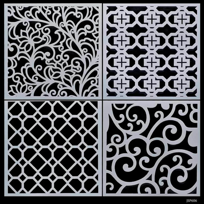 Jags Drawing Stencil Plastic 6x6 4Pcs Set - Creative Craft Tool for Scrapbooking and Art Projects