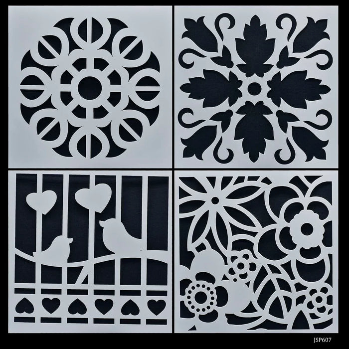Jags Drawing Stencil Plastic 6x6 4Pcs Set - Creative Craft Tool for Scrapbooking and Art Projects