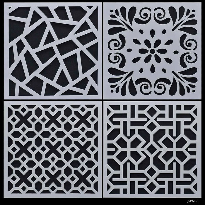 Jags Drawing Stencil Plastic 6x6 4Pcs Set - Creative Craft Tool for Scrapbooking and Art Projects