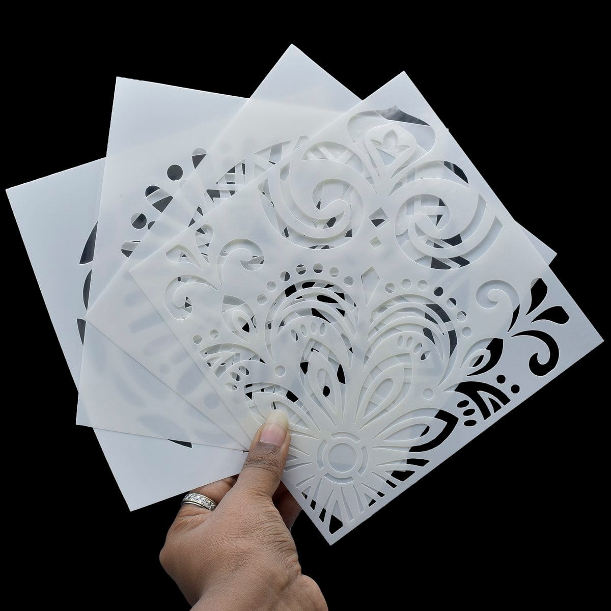 jags-mumbai Stencil Jags Stencil Plastic 6x6 4Pcs Set - Creative Craft Tool for Scrapbooking and Art Projects