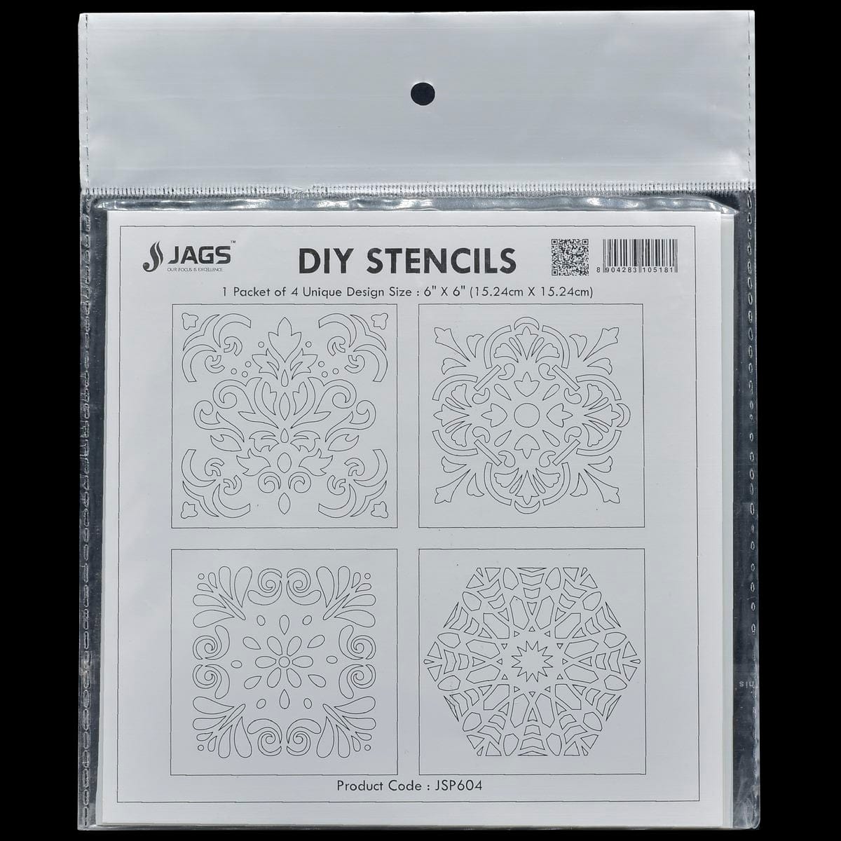 jags-mumbai Stencil Jags Stencil Plastic 6x6 4Pcs Set - Creative Craft Tool for Scrapbooking and Art Projects