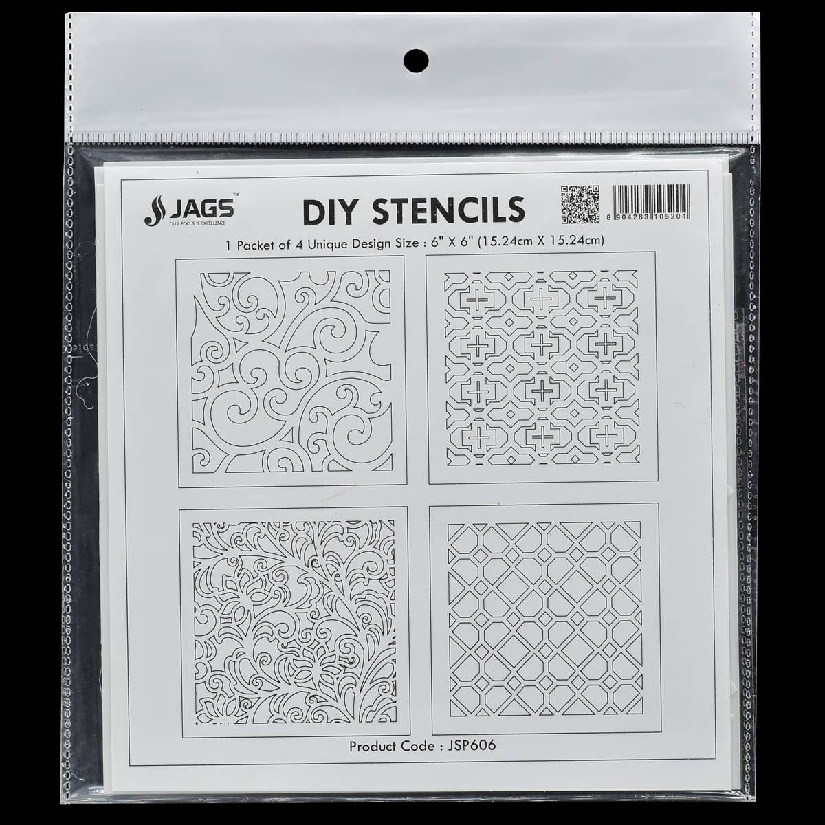 jags-mumbai Stencil Jags Stencil Plastic 6x6 4Pcs Set - Creative Craft Tool for Scrapbooking and Art Projects