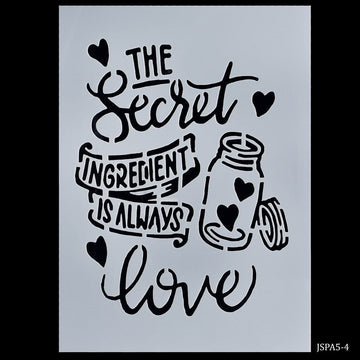 Love-Inspired Delight: Stencil Plastic A5 Size - The Secret Ingredient is Love Design