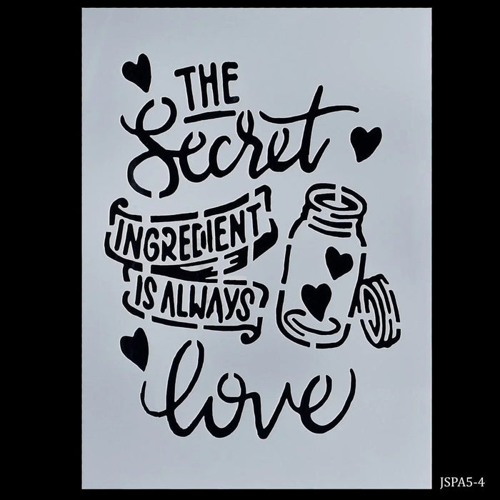 Love-Inspired Delight: Drawing Stencil Plastic A5 Size - The Secret Ingredient is Love Design