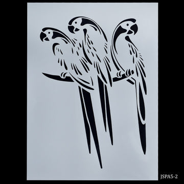 Vibrant three Parrot Design Drawing Stencil - Jags Drawing Stencil Plastic A5 (JSPA5-2)