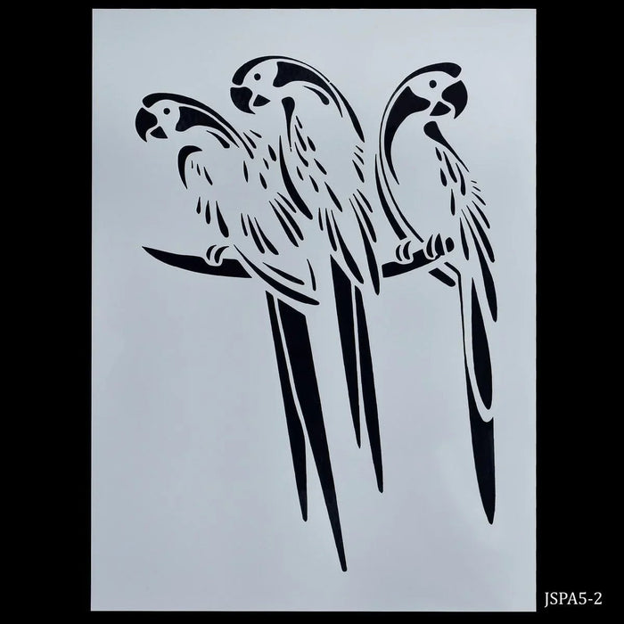 A5 Vibrant three Parrot Design Drawing Stencil Pack of 1