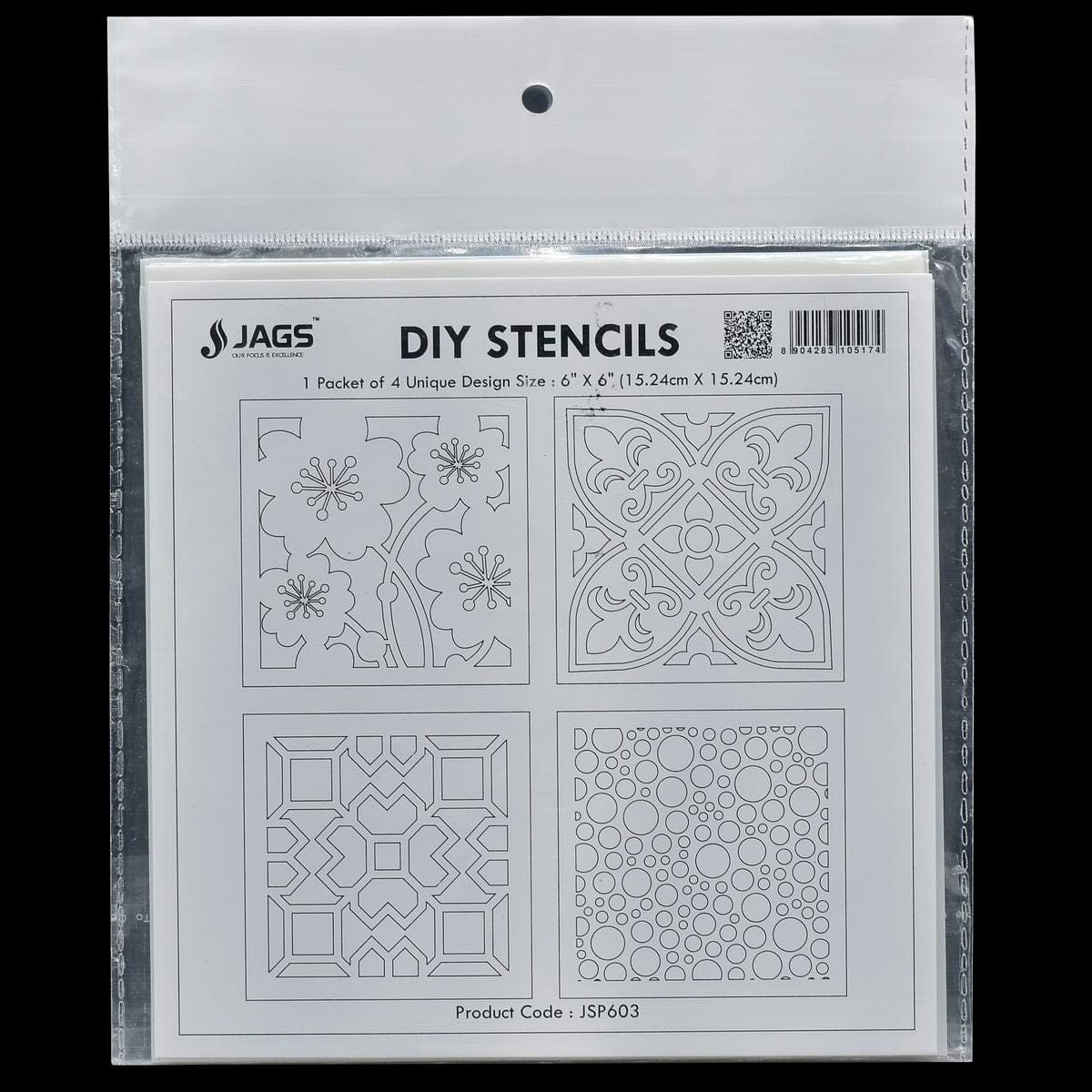 jags-mumbai Stickers jags Stencil Plastic 6x6 4Pcs Set JSP603