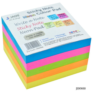 Jags Sticky Notes Neon Color Cube Pad JSNN00