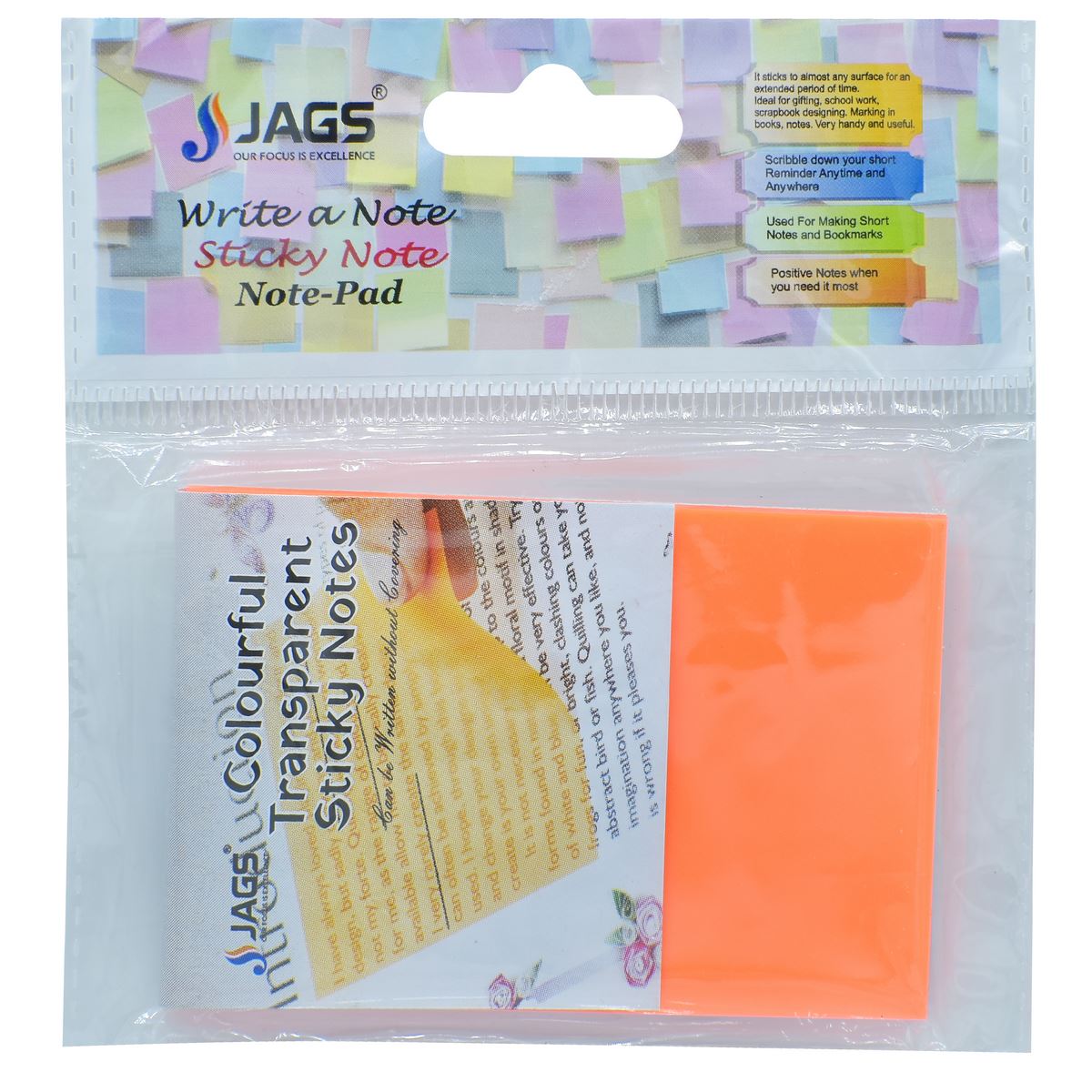 jags-mumbai Sticky Notes Jags Transparent Sticky Note 50 Sheet Orange