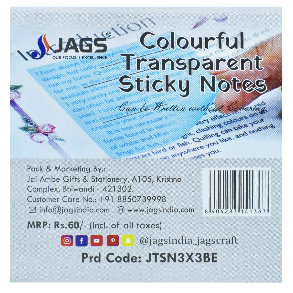 jags-mumbai Sticky Notes "JAGS Transparent Sticky Notes - The Perfect Organizational Companion"