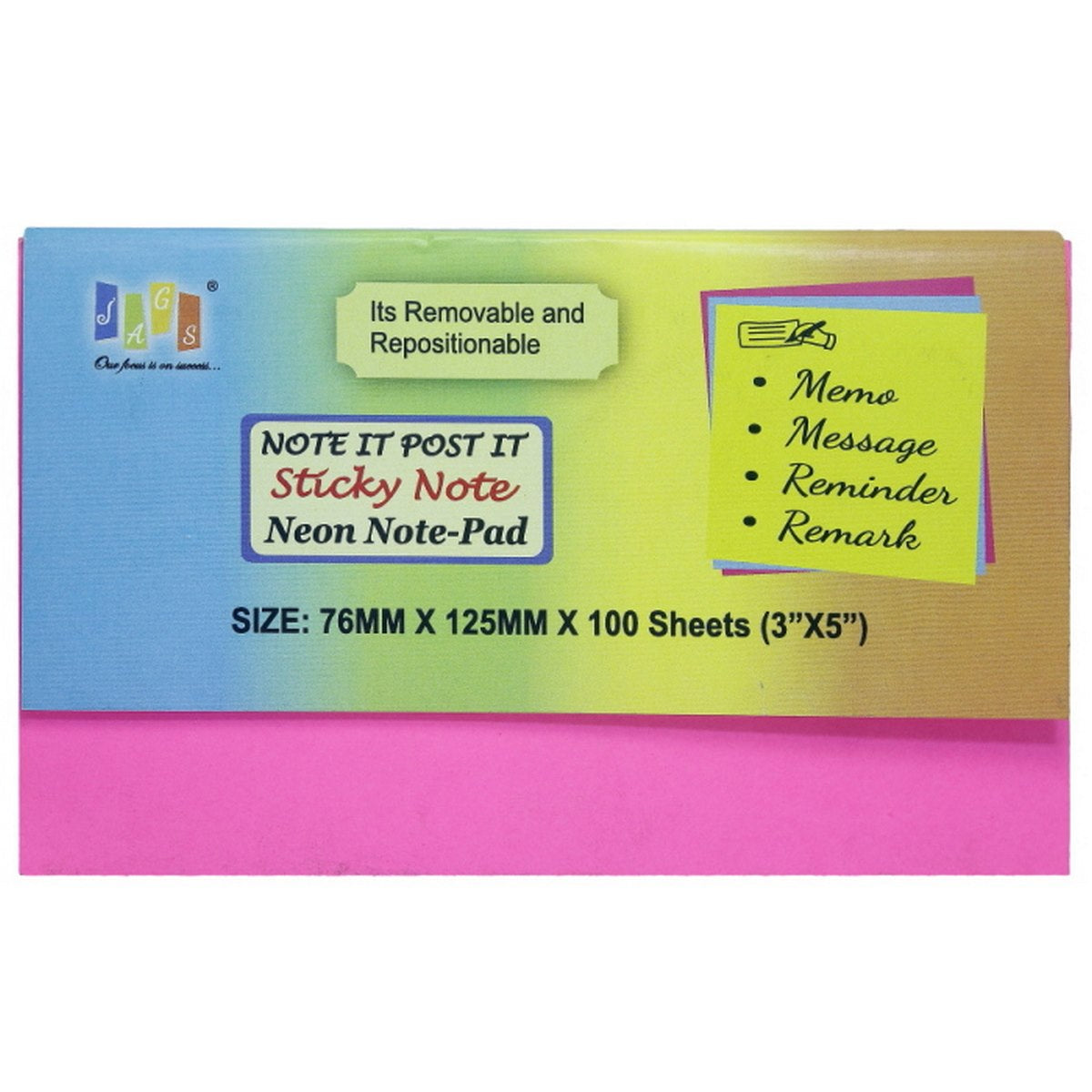 jags-mumbai Sticky Notes Neon pastel sticky notes (3x5 inches) 100 sheets- assorted color