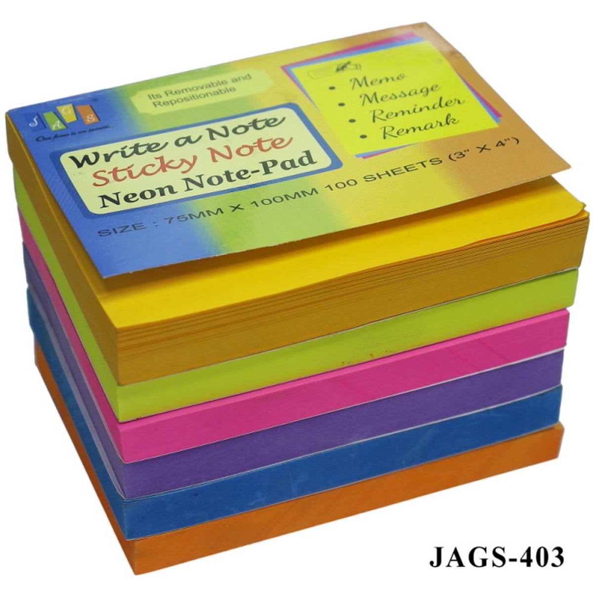 jags-mumbai Sticky Notes Sticky Note Pad Neon (75mmX100mmX100S) (3X4)