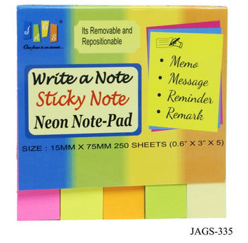 Sticky Note Pad Neon Colours 15mmX76mmX250St(0.6X3)JAGS-335