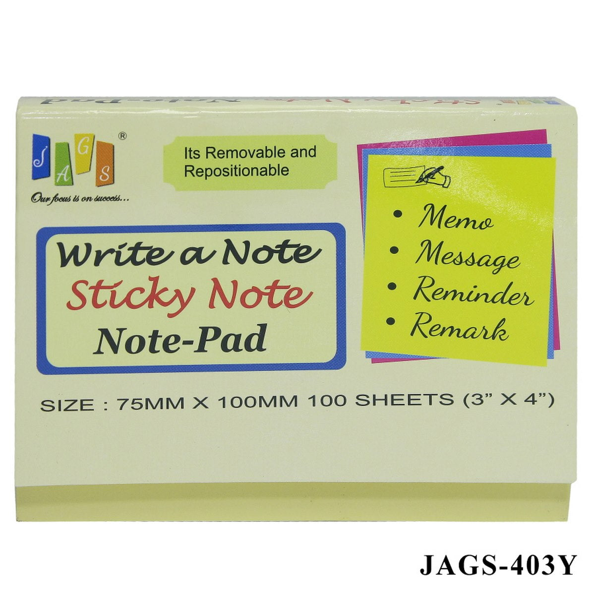 jags-mumbai Sticky Notes Sticky Note Pad Yellow 75mmX100mmX100S(3X4)