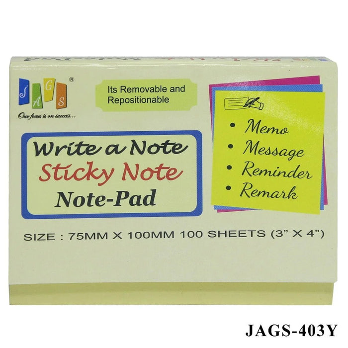 Sticky Note Pad Yellow 75mmX100mmX100S(3X4)