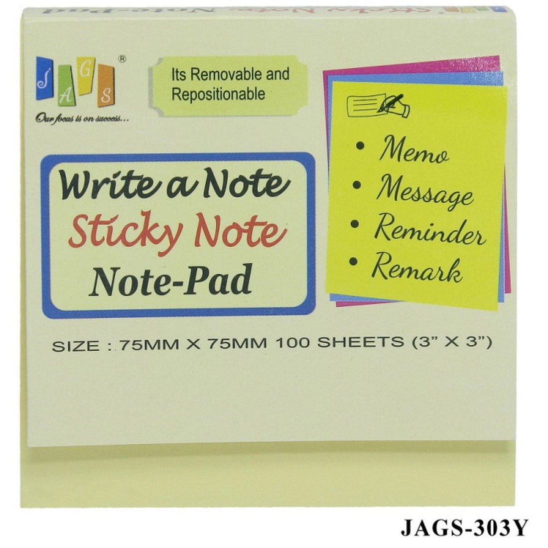 jags-mumbai Sticky Notes Yellow Sticky Note Pad 100Sheets (76mmX76mm)