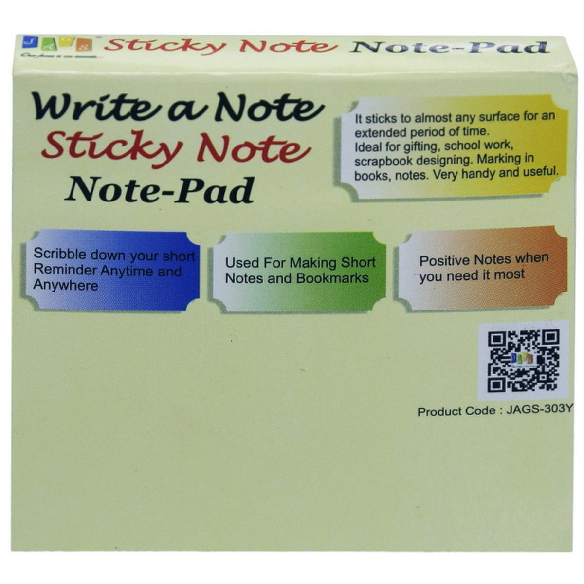 jags-mumbai Sticky Notes Yellow Sticky Note Pad 100Sheets (76mmX76mm)