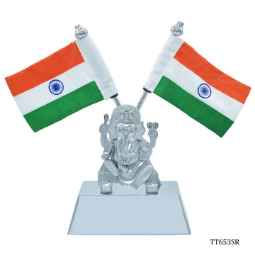 Table Top Big Ganesh With Flag Silver