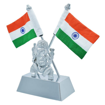 Table Top Big Ganesh With Flag Silver