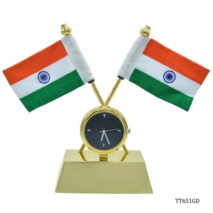 Table Top Cross Flag Golden With Watch
