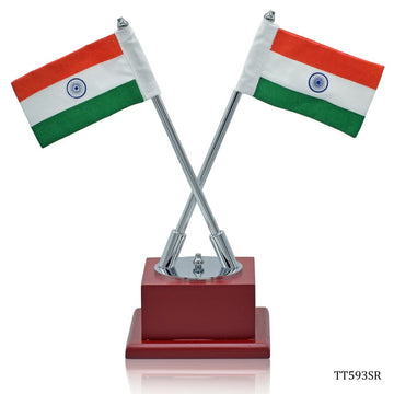 jags-mumbai Table Top Flags Table Top Cross Flag Whith Wooden Stand Silver