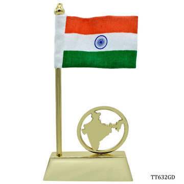 Table Top Flag With India Map Long Golden TT632GD