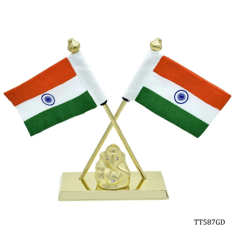 jags-mumbai Table Top Flags Table Top Ganesh With Flag Golden TT587GD