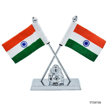 jags-mumbai Table Top Flags Table Top Ganesh With Flag Silver TT587SR